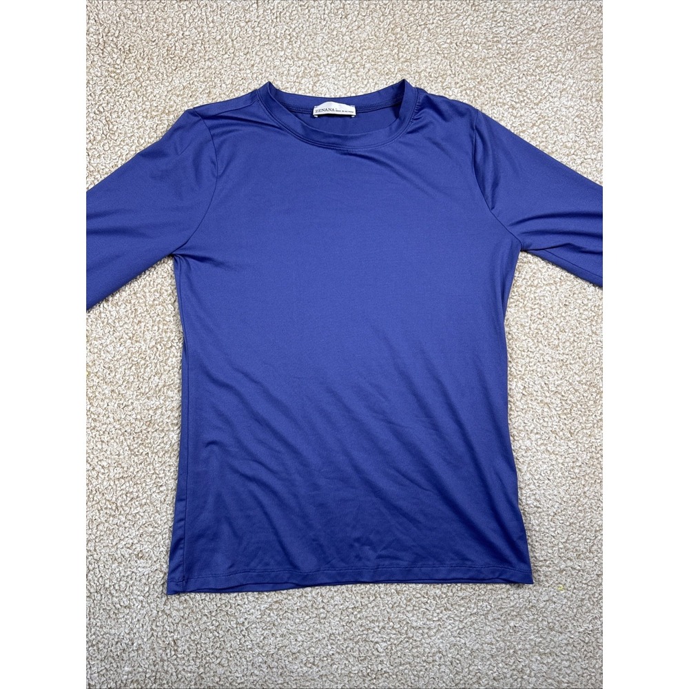 Zenana Basic Plain Solid Long Sleeve T Shirt Women's L Round Neck Stretch
